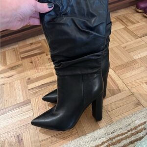 Black Leather Marc Fisher Boots, scrunched leather (hits at shin). NWOT!